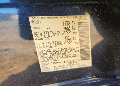 2017 Nissan Murano S z USA, uszkodzony, nr VIN 5N1AZ2MH6HN121325